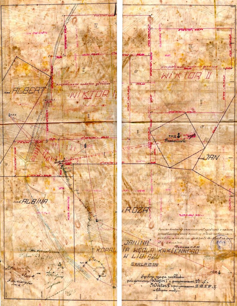 Mapa górnicza pól górniczych Wiktor I i Wiktor II dla Kompanii Galicyjskiej Kopalń, dla kopalni "Janina"