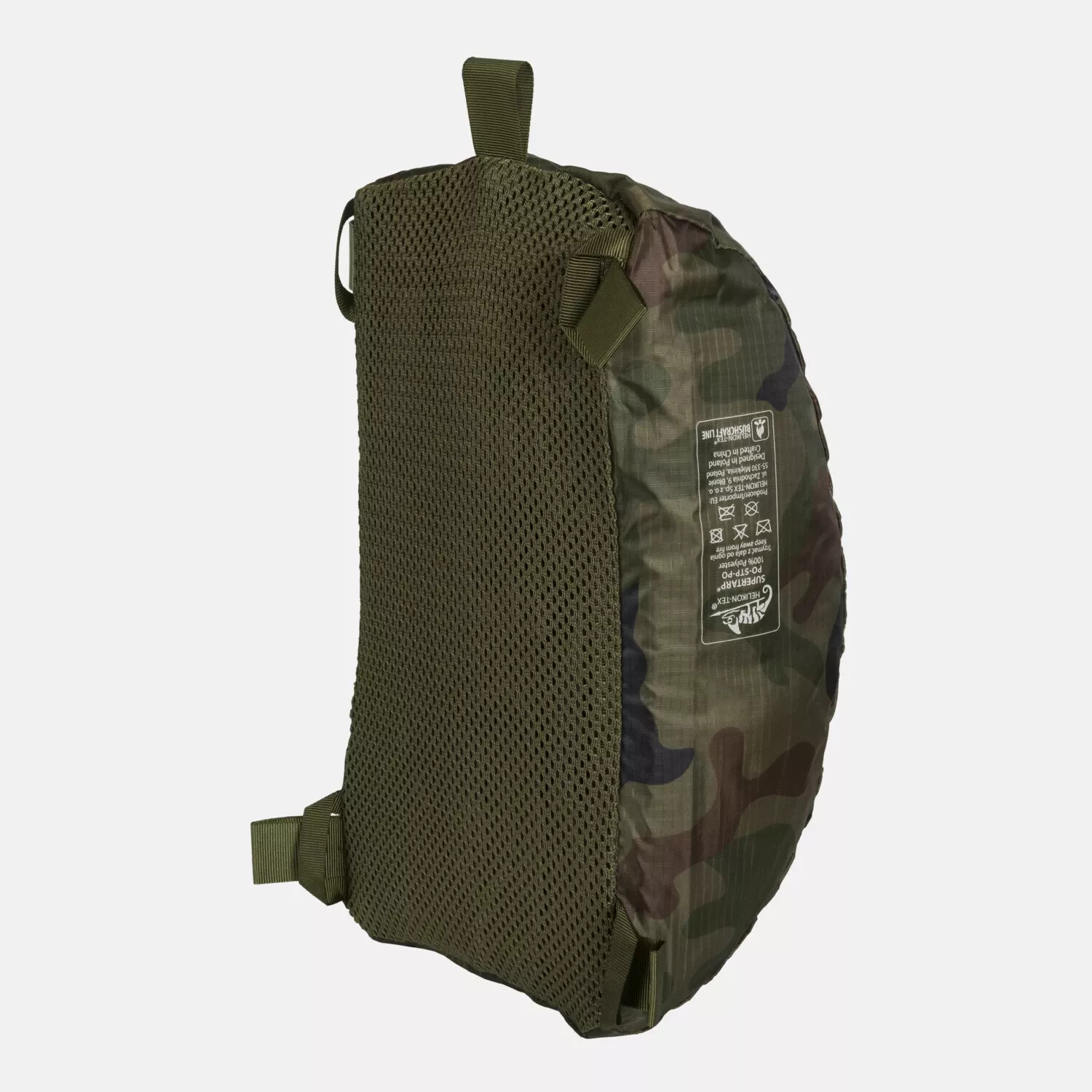 Supertarp carry cover with a mesh panel and attachment straps