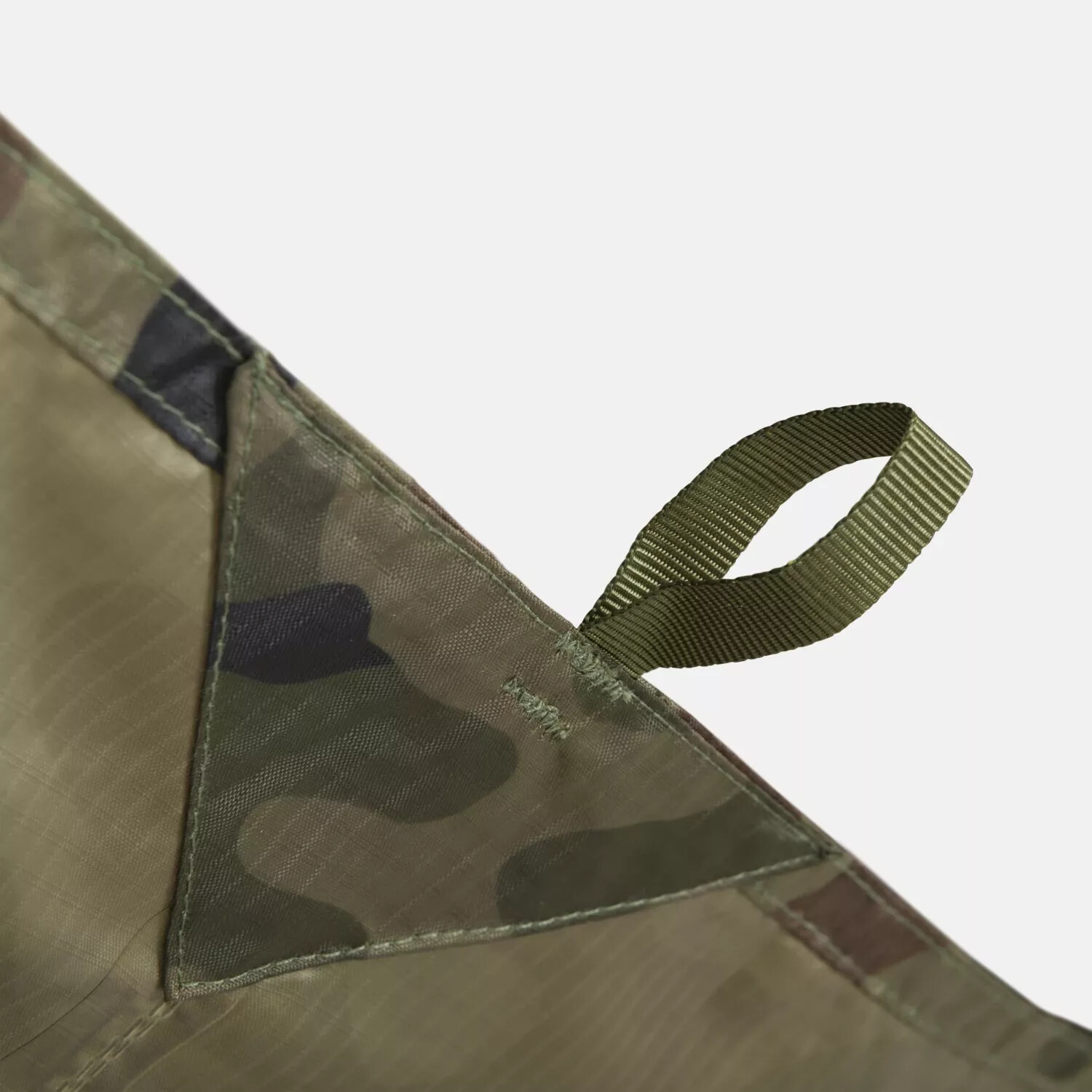 Reinforced Supertarp corner with a webbing loop for a guyline