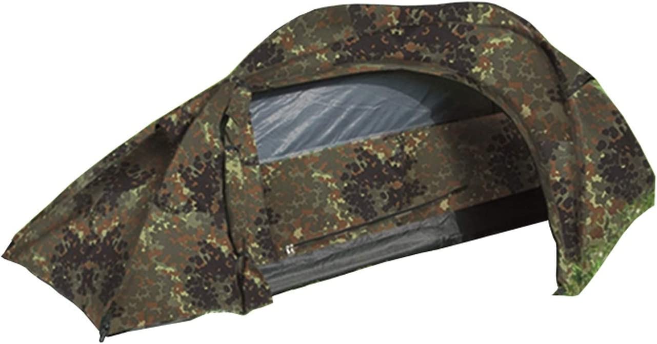 Mil-Tec Recom Flecktarn tent on a white background, angled view