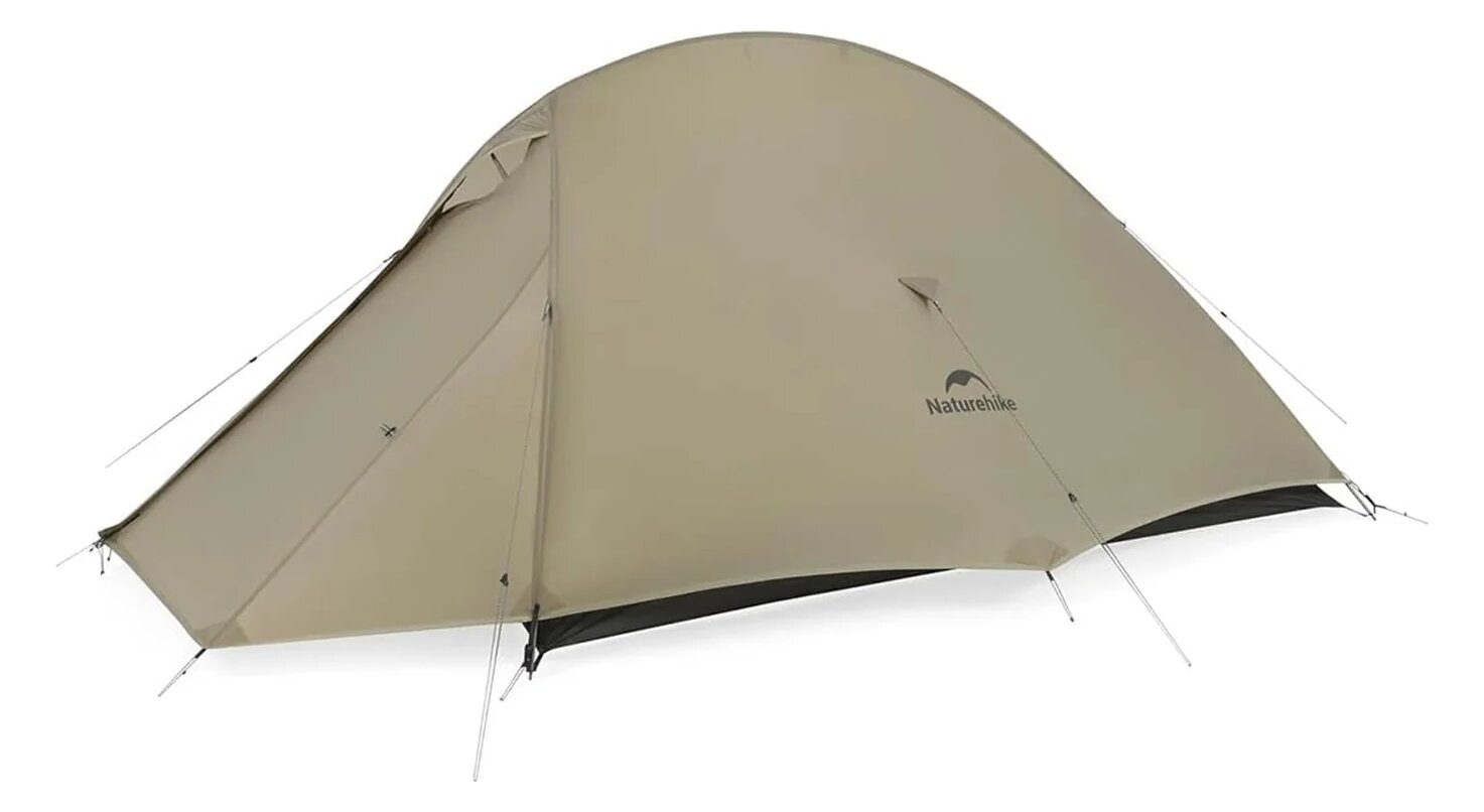 Beige Naturehike Cloud-Up Pro tent pitched with guylines, on a white background