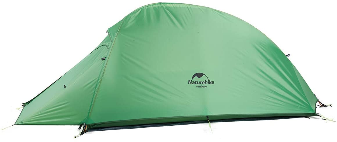 Green Naturehike Cloud-Up 1 tent seen from the side, white background