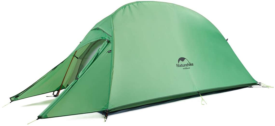 Green Naturehike Cloud-Up 1 tent with the door open, white background