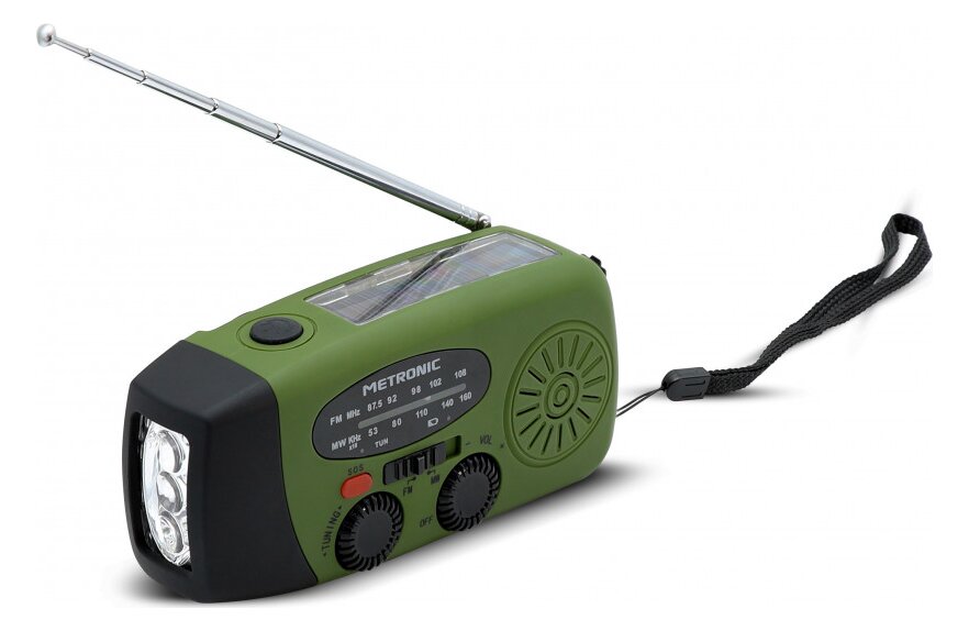 Radio Metronic Radio Joe z wysuniętą anteną teleskopową i paskiem na nadgarstek